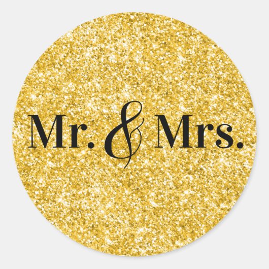 Faux Gold Glitter Mr. & Mrs Wedding Ronde Sticker (Voorkant)