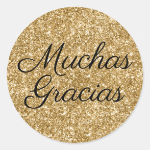 Faux Gold Glitter Muchas Gracias Ronde Sticker