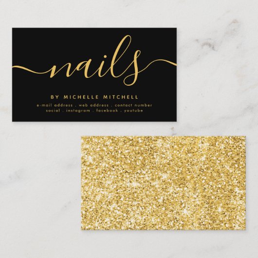 Faux Gold Glitter Nail-technicus Beauty Visitekaartje (Voorkant / Achterkant)