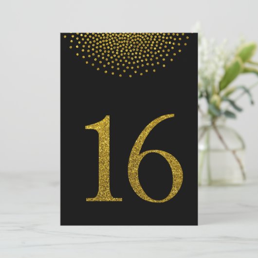 Faux Gold Glitter op Black Table Number Kaart (Staand voorkant)
