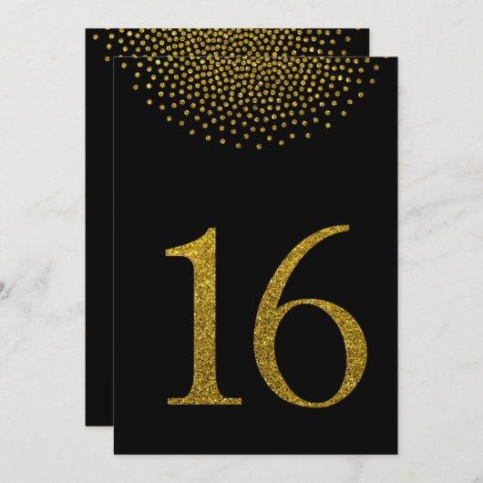 Faux Gold Glitter op Black Table Number Kaart (Voorkant / Achterkant)
