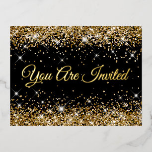 Faux Gold Glitter op zwarte 40e verjaardag Folie Uitnodiging Briefkaart