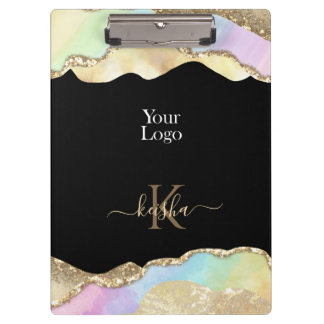 Faux Gold Glitter & Pastel Waves Bling Klembord