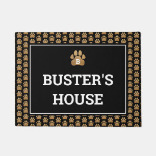 Faux Gold Glitter Paw Print Dog Name Deurmat