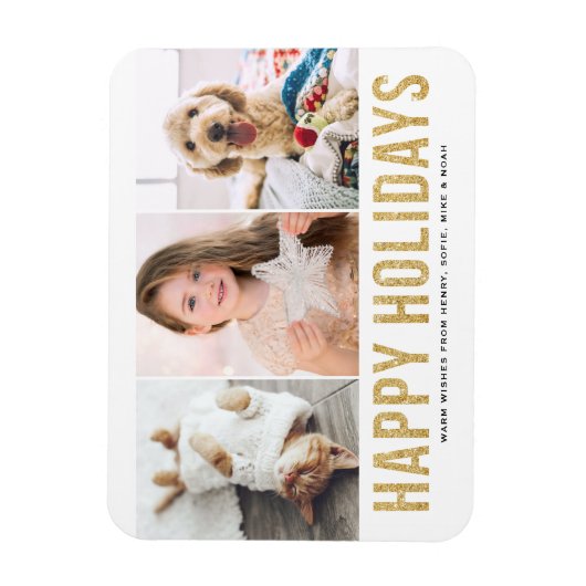 Faux Gold Glitter Photo Collage Prettige feestdage Magneet (Verticaal)
