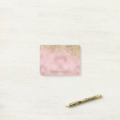 Faux Gold Glitter Pink Faux Foil Post-it® Notes (Op bureau)