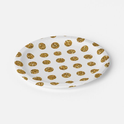 Faux Gold Glitter Polka Dots Pattern on White Papieren Bordje (Gekanteld)