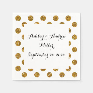 Faux Gold Glitter Polka Dots Pattern on White Servetten