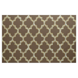 Faux Gold Glitter Quatrefoil Ikat met bruine rug Stof