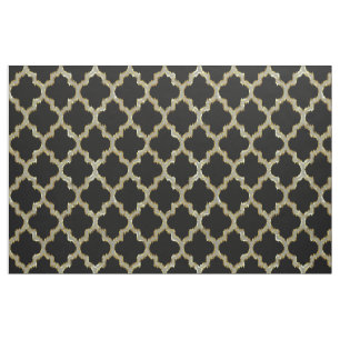 Faux Gold Glitter Quatrefoil Ikat Stof
