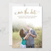Faux Gold Glitter Script De datum opslaan Magnetische Uitnodiging (Voorkant)