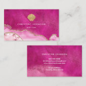 Faux Gold Glitter Seashell op roze Visitekaartje (Voorkant / Achterkant)