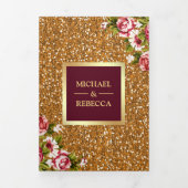 Faux Gold Glitter Sparkle Bourgogne Bloemen Huweli Drieluik Uitnodiging (Cover)