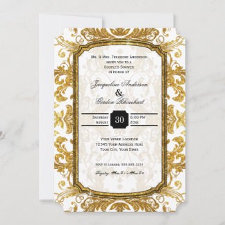 Faux Gold Glitter Ticket  Couples Shower Kaart