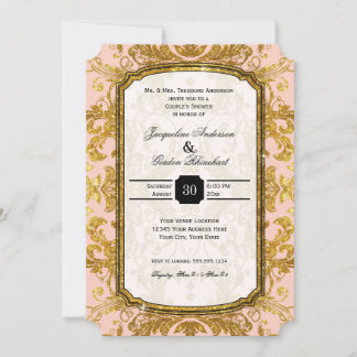 Faux Gold Glitter Ticket  Couples Shower Kaart