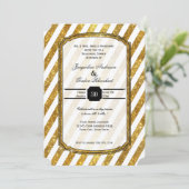 Faux Gold Glitter Ticket Striped Rehearings Dinner Kaart (Staand voorkant)