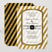 Faux Gold Glitter Ticket Striped Rehearings Dinner Kaart (Voorkant / Achterkant)