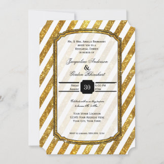 Faux Gold Glitter Ticket Striped Rehearings Dinner Kaart