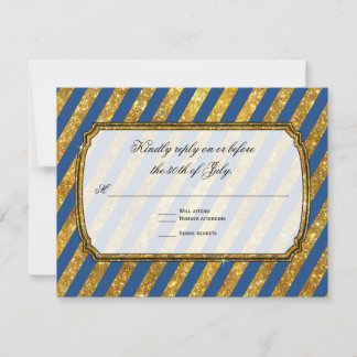 Faux Gold Glitter Ticket Striped RSVP Response Kaartje