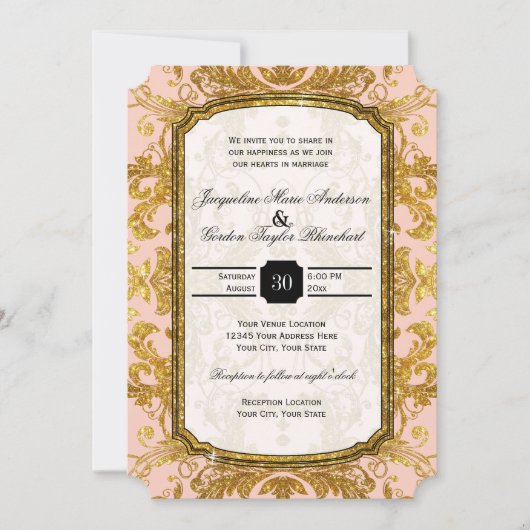 Faux Gold Glitter Ticket Style Typografie Kaart (Voorkant)