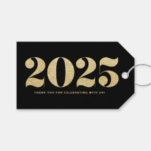 Faux Gold Glitter Typografie Happy Nieuwjaar zwart Cadeaulabel
