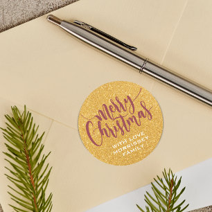 Faux Gold Glitter Vrolijk Kerstfeest Gepersonalise Ronde Sticker