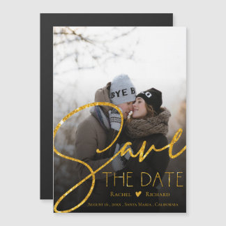 Faux Gold Glitter Wedding Photo Save the Date Magnetische Uitnodiging