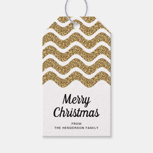 Faux Gold Glitter White met prettige kerstfeestdag Cadeaulabel (Voorkant)