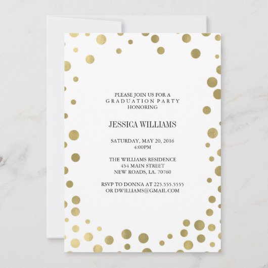 Faux Gold Glitzy Dots Graduation Invitations (Dos)