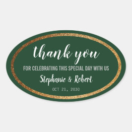Faux Gold Green Modern Elegant Wedding Ovale Sticker