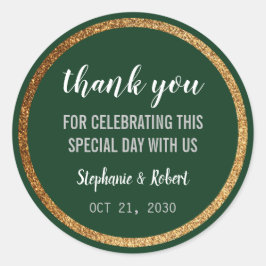 Faux Gold Green Modern Elegant Wedding Ronde Sticker
