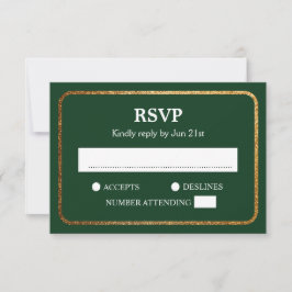 Faux Gold Green Modern Elegant Wedding RSVP Kaartje
