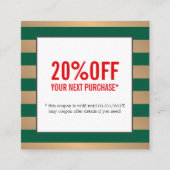 Faux Gold Green Stripes Beauté Salon Coupon (Devant)