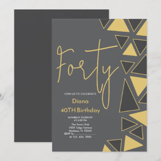 Faux Gold & Grey Invitation d'anniversaire