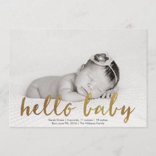 Faux Gold Hallo Baby Foto geboorteaankondiging Aankondiging