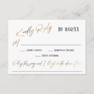 Faux Gold Handschrift Eenvoudig Songverzoek RSVP Informatiekaartje