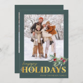 Faux Gold Happy Holidays Carte photo de vacances (Devant / Derrière)