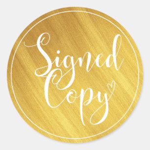 Faux Gold Hart handschrift gesigneerd exemplaar Ronde Sticker