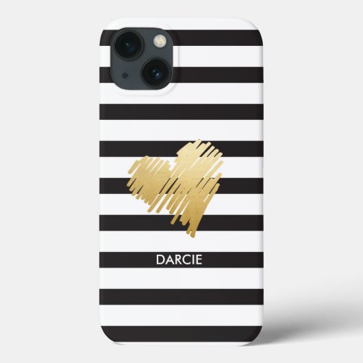 Faux Gold Heart Black White Striped Personated Case-Mate iPhone Case (Achterkant)