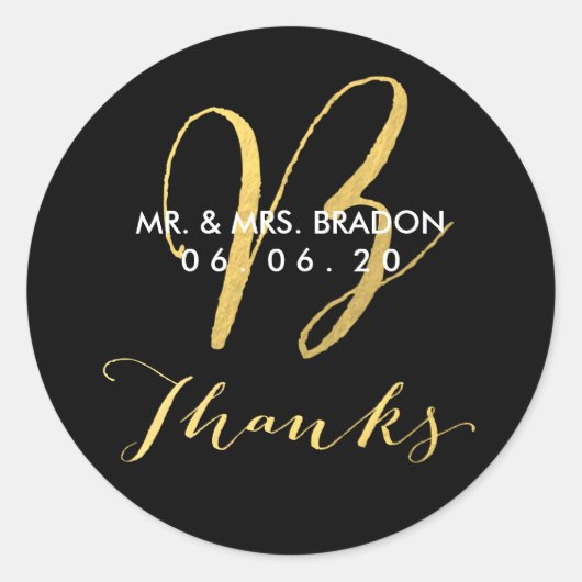Faux Gold Initial B | Sticker Merci Mariage (Devant)