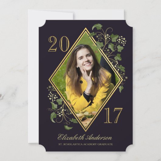 Faux Gold Ivy League Afstudeerder Fotouitnodiging Kaart (Voorkant)