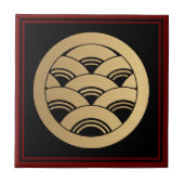 Faux Gold Japan Kamon Waves Oriental Tegeltje (Voorkant)