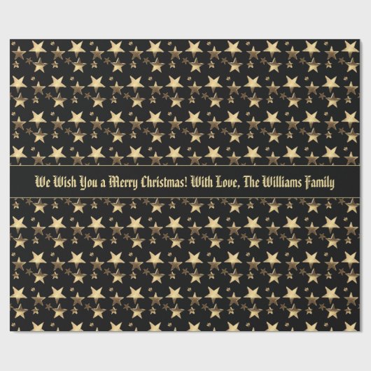 Faux Gold Kerststerren Patroon Voeg zwarte tekst t Cadeaupapier (Vlak)