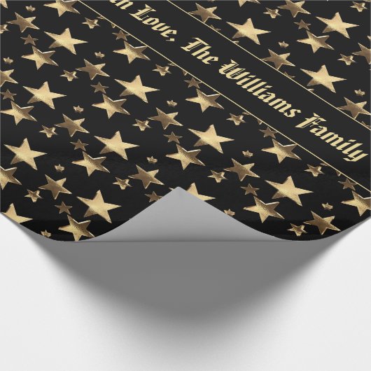Faux Gold Kerststerren Patroon Voeg zwarte tekst t Cadeaupapier (Hoek)