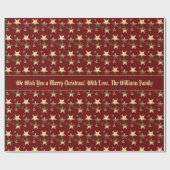 Faux Gold Kerststerren Pattern Burgundy Red Cadeaupapier (Vlak)