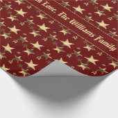Faux Gold Kerststerren Pattern Burgundy Red Cadeaupapier (Hoek)