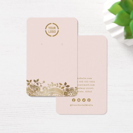 Faux gold lace custom logo pink earring display (Bureau)