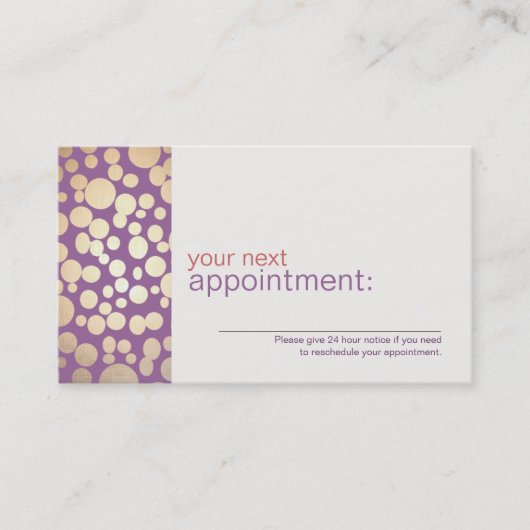 Faux Gold Leaf Circles Violet Carte de rendez-vous (Devant)