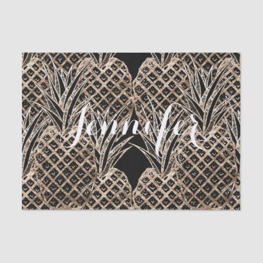 Faux Gold Leaf Pineapple Collage Monogram Tissuepapier (Voorkant)