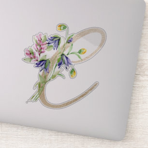 Faux Gold Letter "C" Waterverf Wilde bloemen Sticker